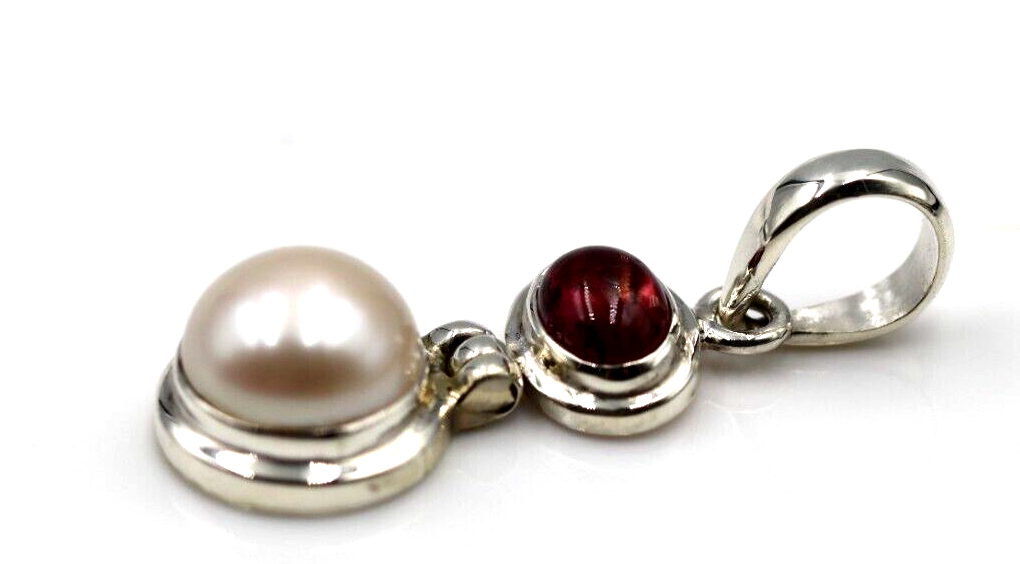 Genuine Sterling Silver 925 Freshwater Pearl & Tourmaline Pendant