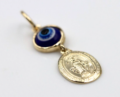 Genuine 9ct Yellow, Rose or White Gold Greek Mati Nazar Lucky Evil Eye + Virgin Mary Charm or Pendant