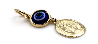 Genuine 9ct Yellow, Rose or White Gold Greek Mati Nazar Lucky Evil Eye + Virgin Mary Charm or Pendant