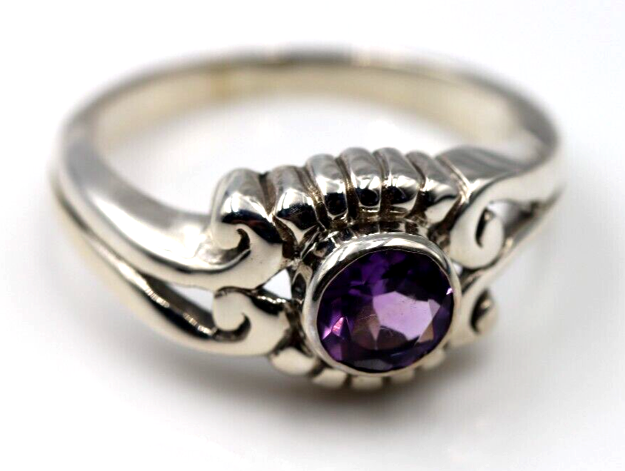 Size Q Sterling Silver 925 Purple Round Bezel Amethyst Butterfly Ring