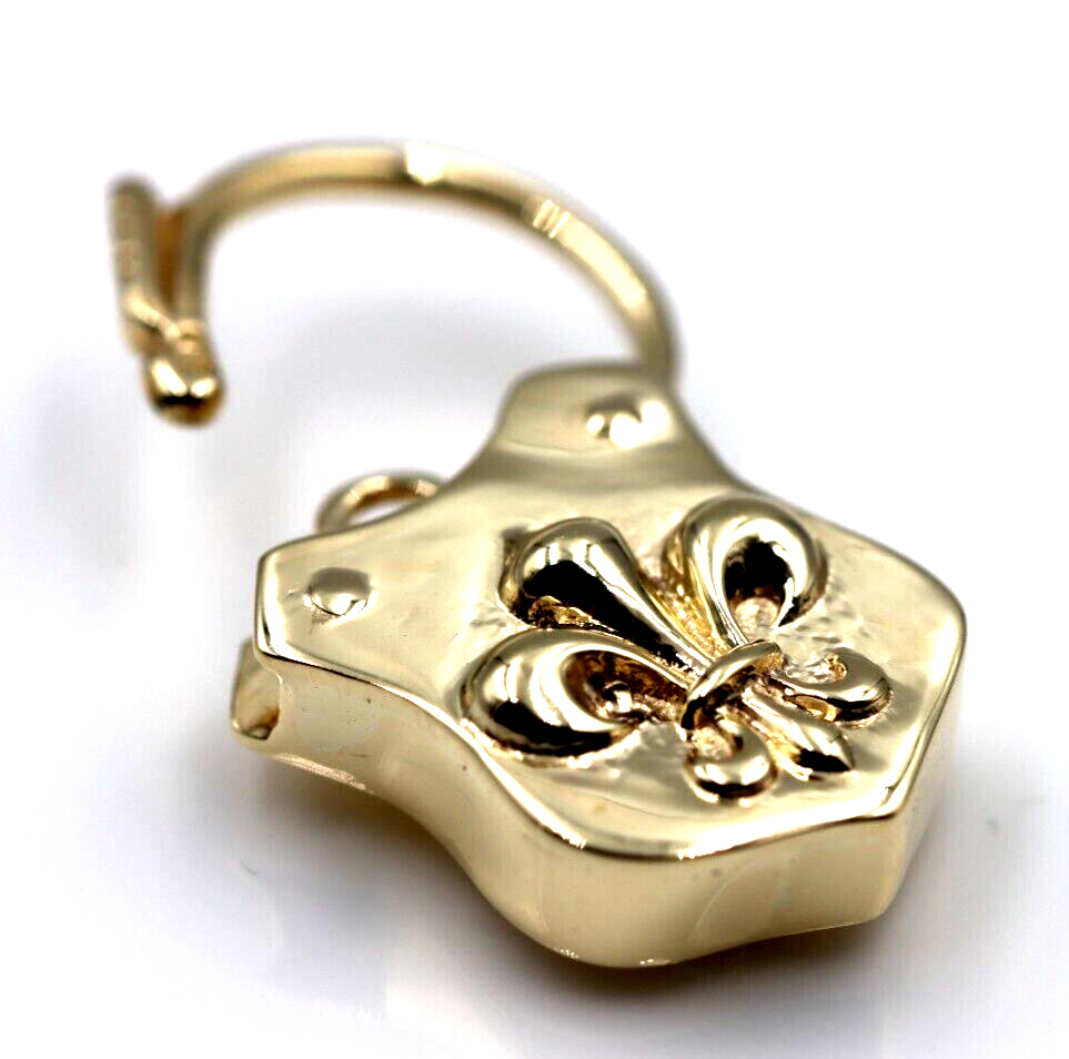 Genuine 9ct 9k Yellow Gold Shield Double Sided Heart Pendant Padlock