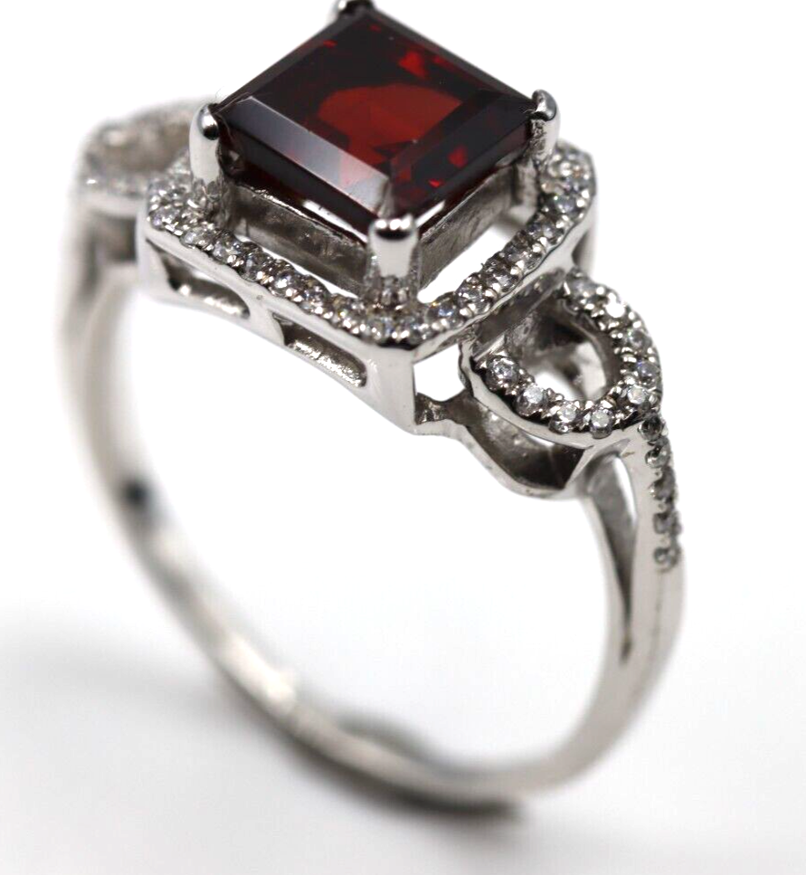 Size S / 9 1/8 Genuine Sterling Silver Red Garnet CZ Ring