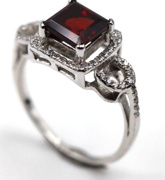 Size S / 9 1/8 Genuine Sterling Silver Red Garnet CZ Ring - Free express post