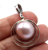Sterling Silver 15mm Pink Half Mabe Pearl Ball Button Pendant *Free Post In Oz