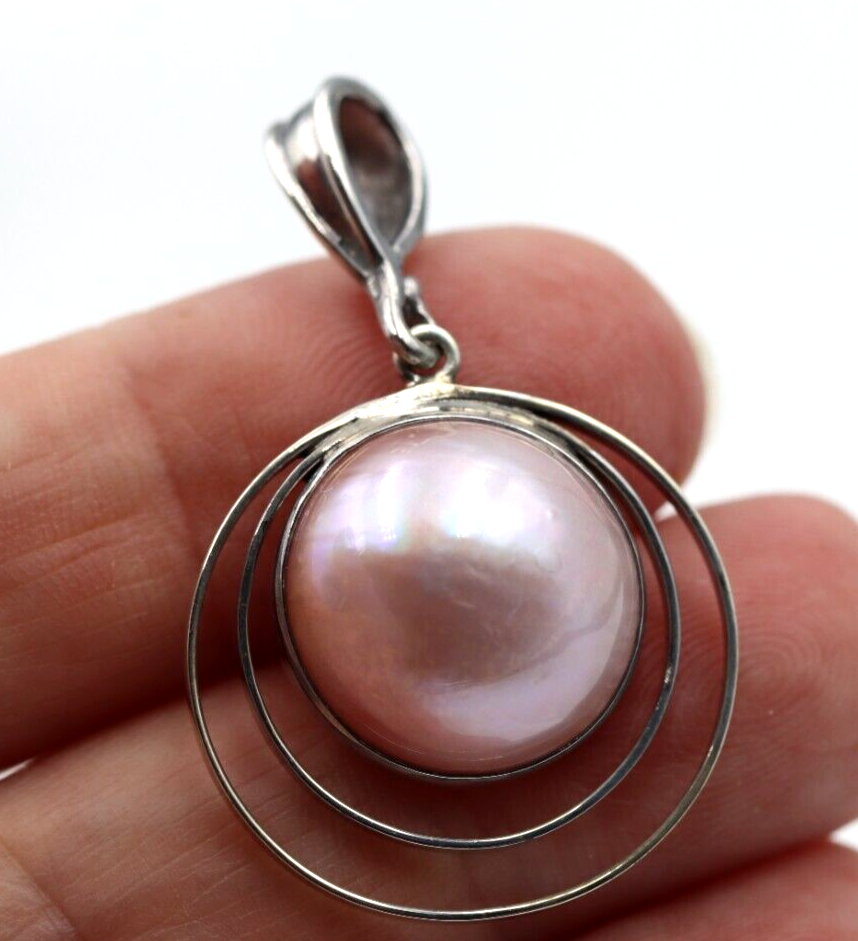 Sterling Silver 15mm Pink Half Mabe Pearl Ball Button Pendant