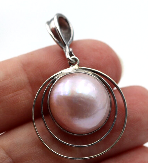 Sterling Silver 15mm Pink Half Mabe Pearl Ball Button Pendant *Free Post In Oz