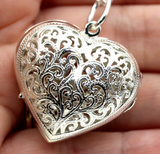 Sterling Silver 50cm Necklace & Large Filigree Heart Locket Pendant *Free post