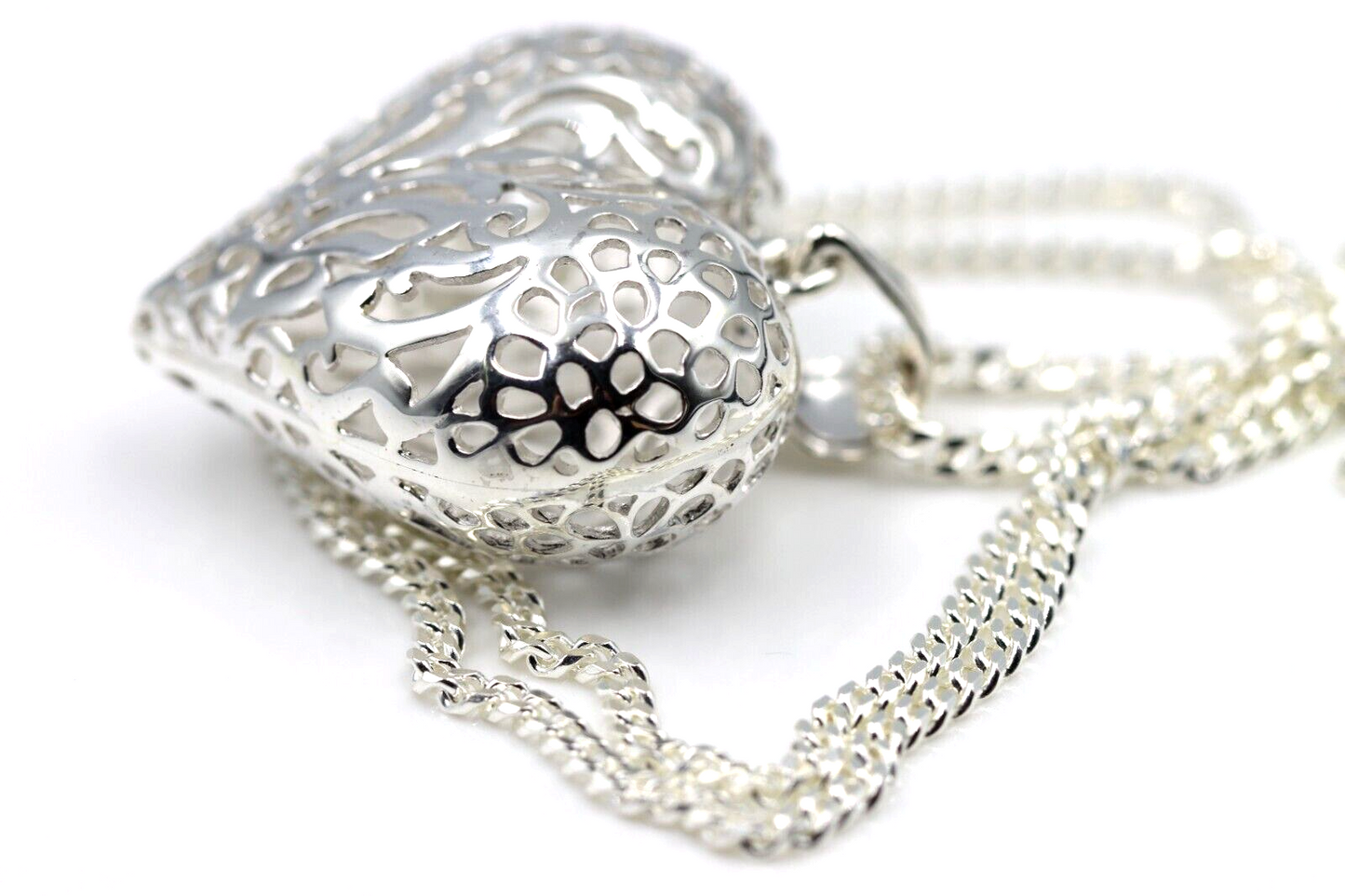 Sterling Silver 925 50cm Necklace & Large Filigree Heart Pendant