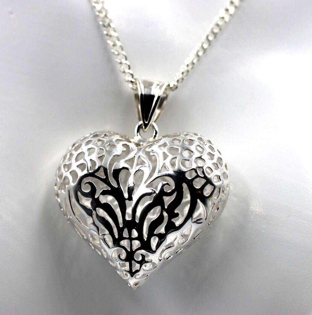 Sterling Silver 925 50cm Necklace & Large Filigree Heart Pendant