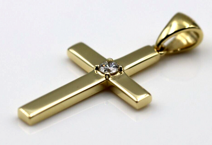 Genuine Solid 18ct 18kt 750 Yellow, Rose or White Gold 10pt Diamond Cross Pendant