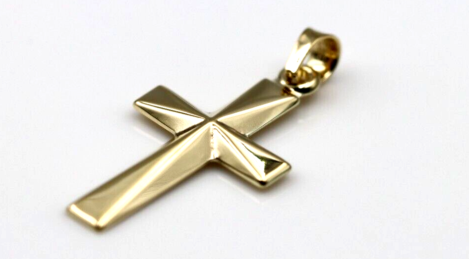 Kaedesigns Genuine 9ct 9K Yellow or White Gold Fancy Bevelled Edge Cross Pendant