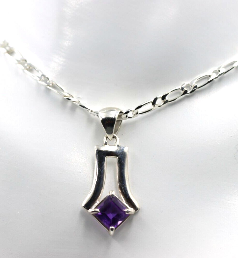 Sterling Silver 925 Amethyst Pendant & 45cm Chain Necklace