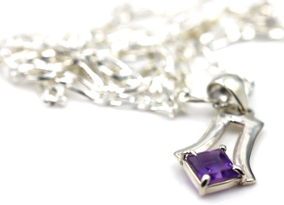 Sterling Silver 925 Amethyst Pendant & 45cm Chain Necklace - Free post