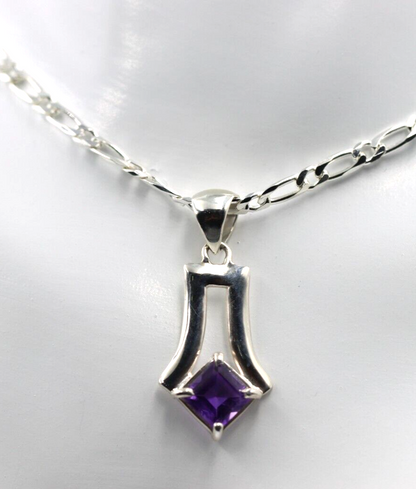 Sterling Silver 925 Amethyst Pendant & 45cm Chain Necklace