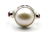 Size O Sterling Silver 925 Tourmaline + Mabe Pearl Ring -Free express post