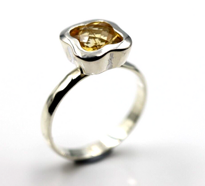 Size N Genuine Sterling Silver Yellow Citrine Clover Ring