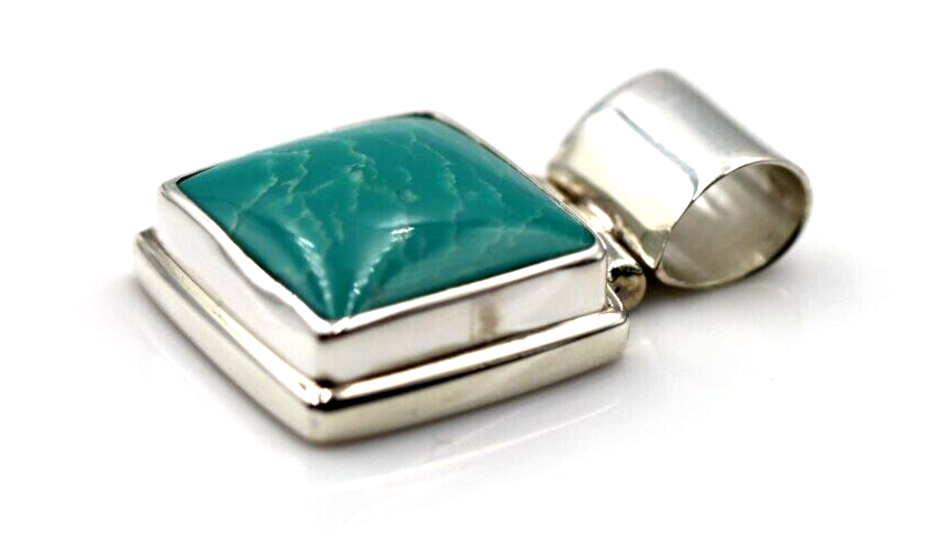 Genuine Sterling Silver Blue Turquoise Set Square Pendant