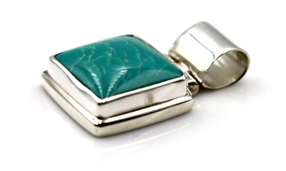 Genuine Sterling Silver Blue Turquoise Set Square Pendant