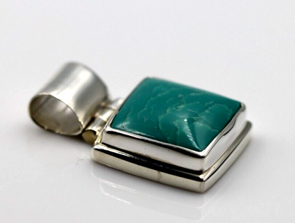 Genuine Sterling Silver Blue Turquoise Set Square Pendant