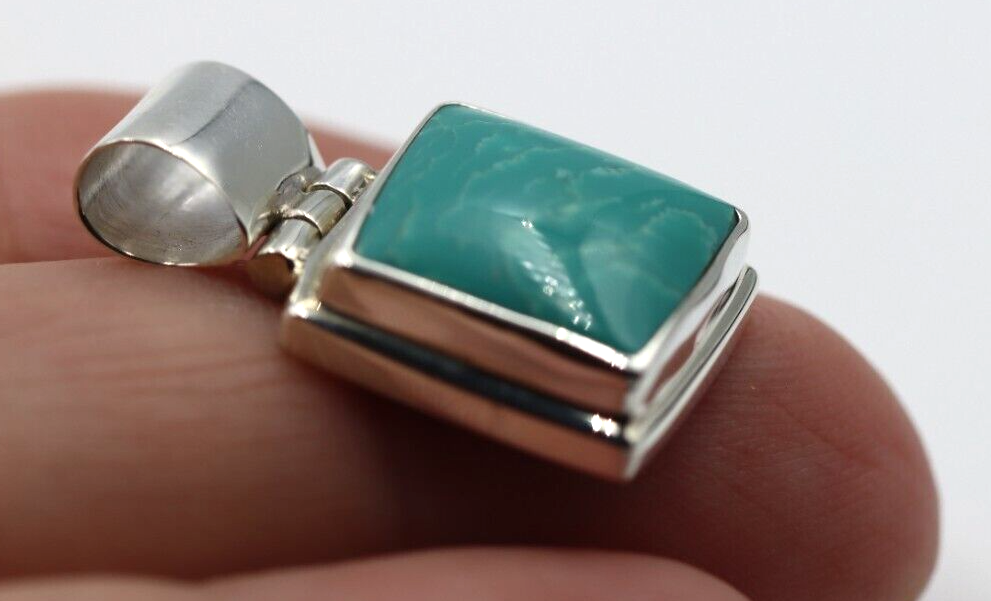 Genuine Sterling Silver Blue Turquoise Set Square Pendant