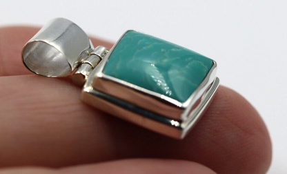 Genuine Sterling Silver Blue Turquoise Set Square Pendant