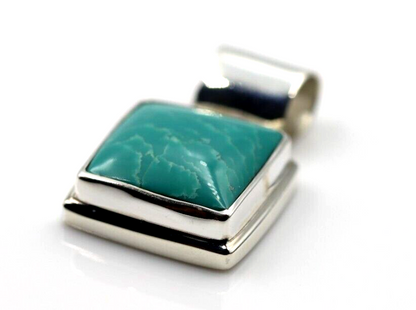 Genuine Sterling Silver Blue Turquoise Set Square Pendant