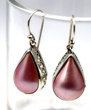 Genuine Sterling Silver Mabe Pink Pearls Teardrop Swirl Earrings *Free post