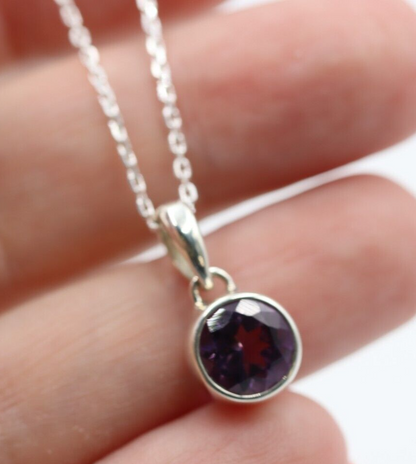 Sterling Silver 925 Round Amethyst Pendant & 65cm Chain Necklace