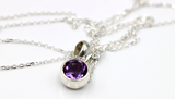 Sterling Silver 925 Round Amethyst Pendant & 65cm Chain Necklace- Free post