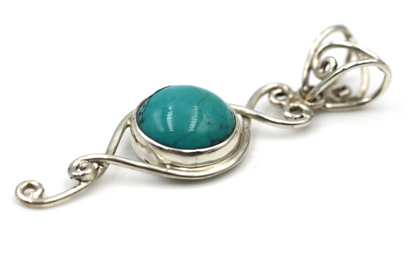 Genuine Sterling Silver Blue Turquoise Set Fancy Pendant