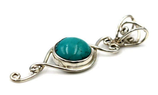 Genuine Sterling Silver Blue Turquoise Set Fancy Pendant