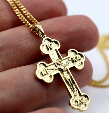 Genuine 18ct 18kt 750 Yellow Gold Byzantine Cross + 55cm Necklace