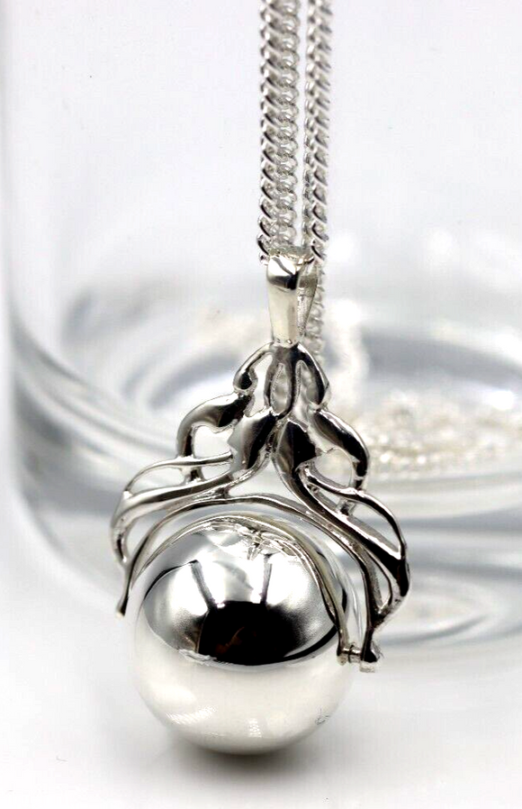 Sterling Silver 925 16mm Plain Ball Spinner Pendant Necklace