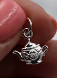 Solid 925 Sterling Silver Teapot Flower Tea Pot Charm Pendant -Free post