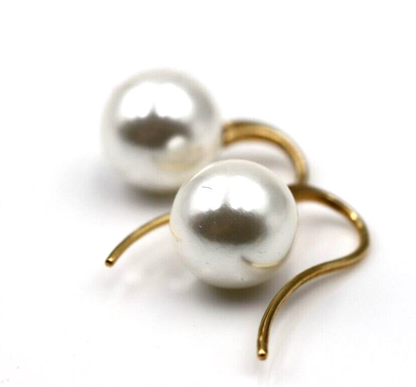 Genuine 9ct Yellow Gold 10mm White Shell Pearl Hook Earrings