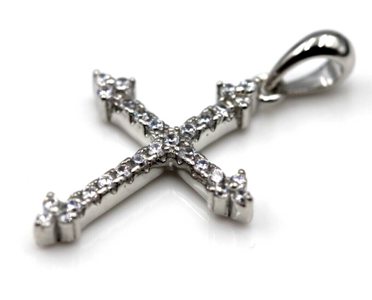 Genuine Cubic Zirconia 925 Sterling Silver Cross Pendant