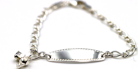 Genuine 925 Sterling Silver Teddy ID Baby Bracelet - Free engraving