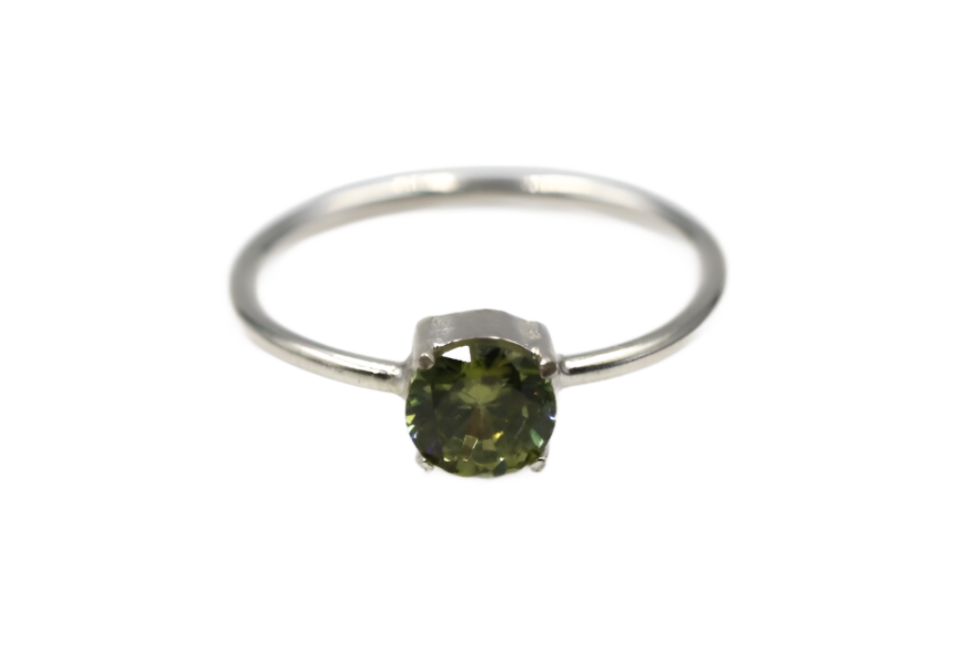 Size P August Birthstone Sterling Silver Green Peridot Ring