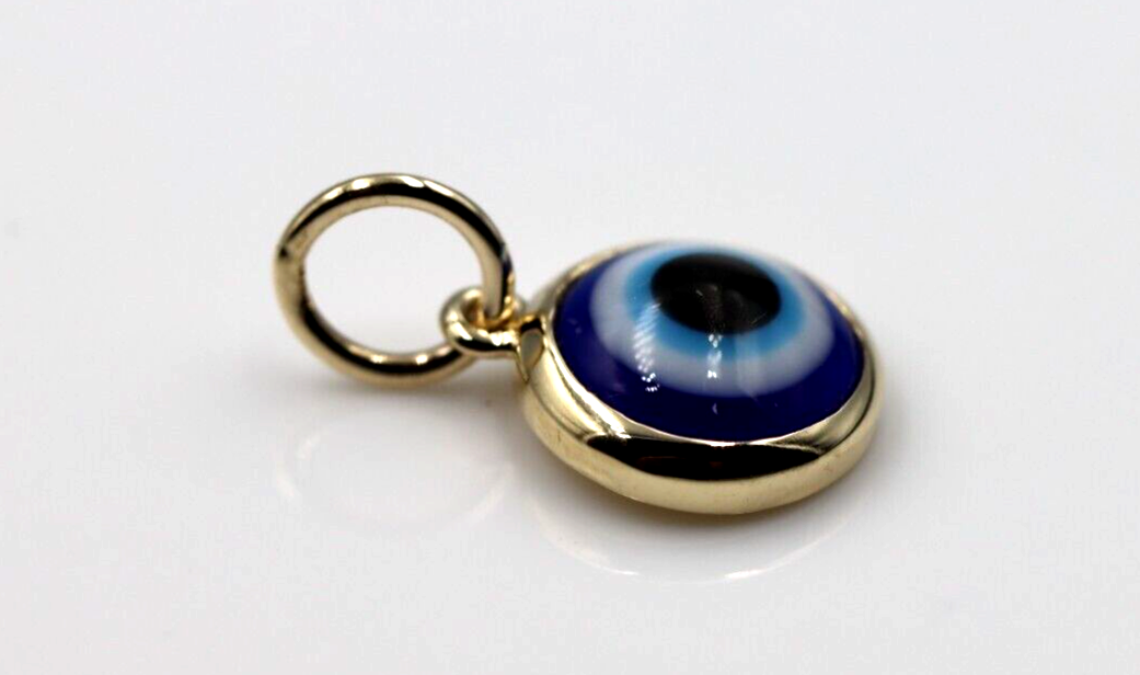 Genuine 9ct Yellow, Rose or White Gold Greek 9mm Mati Nazar Lucky Evil Eye Charm or Pendant