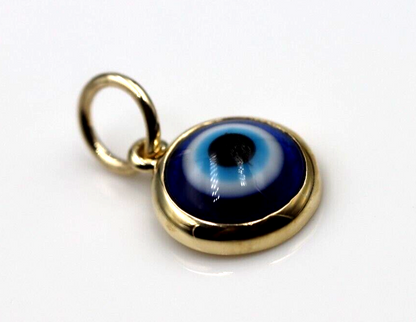 Genuine 9ct Yellow, Rose or White Gold Greek 9mm Mati Nazar Lucky Evil Eye Charm or Pendant