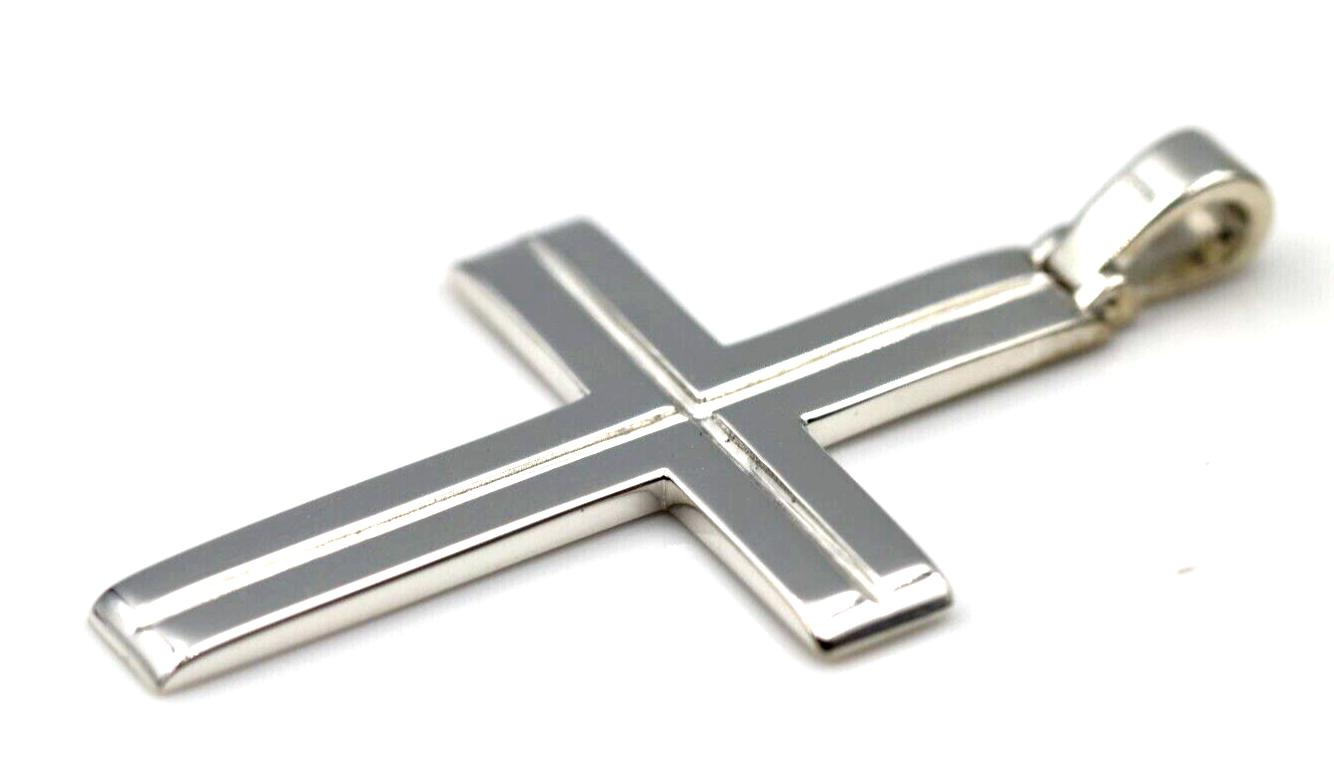 Genuine Large Ridged Sterling Silver 925 Cross Pendant