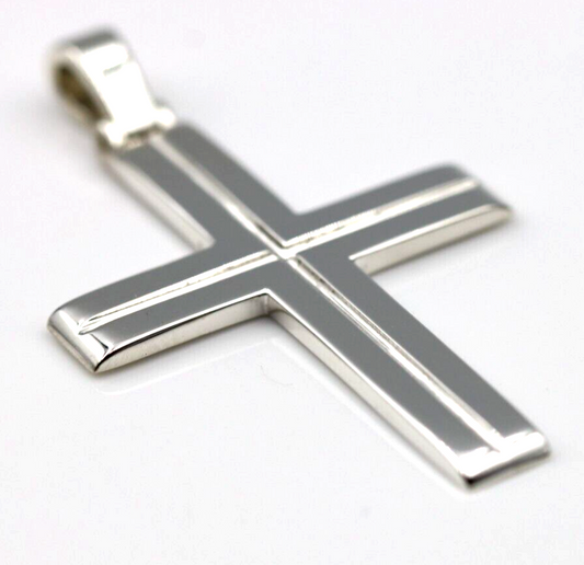 Genuine Large Ridged Sterling Silver 925 Cross Pendant