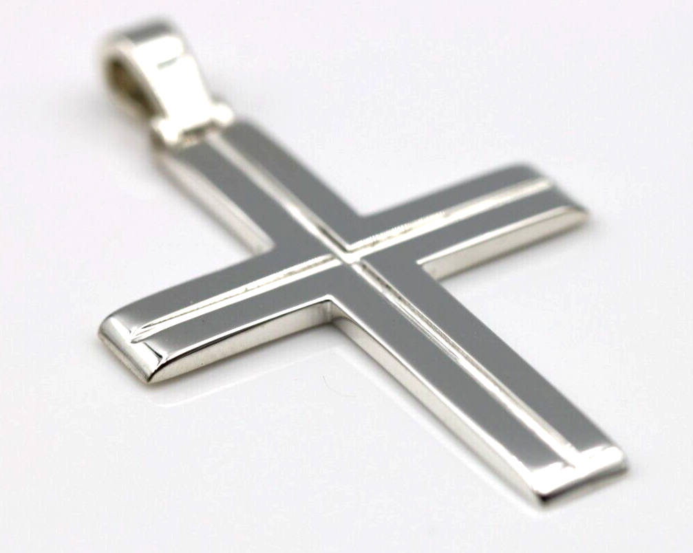 Genuine Large Ridged Sterling Silver 925 Cross Pendant