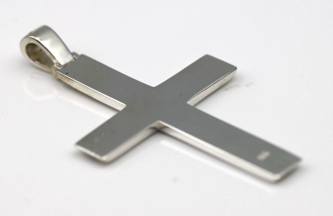 Genuine Large Ridged Sterling Silver 925 Cross Pendant