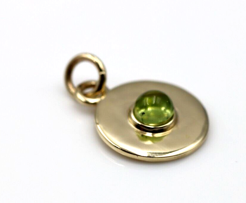 Genuine 9ct Genuine Yellow, Rose or White Gold 12mm Cabochon Green Peridot Disc round circle pendant