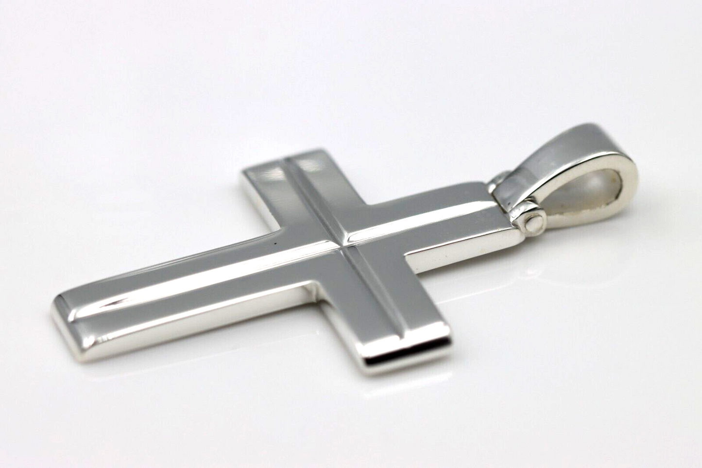 Genuine Solid Sterling Silver Heavy Huge Large Ridged Plain Cross Pendant -  50mm Including Bale x Width 30mm