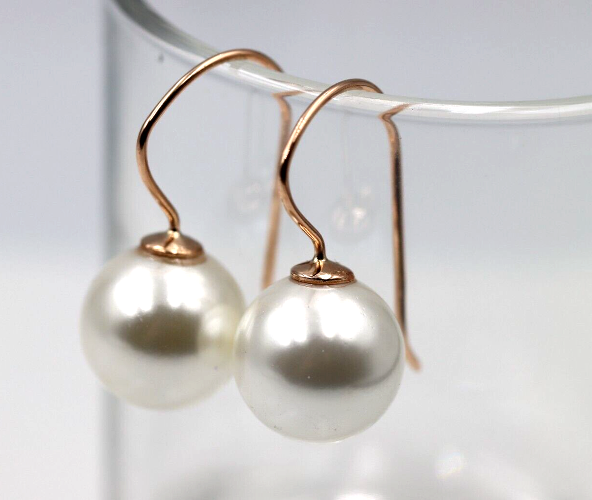 Kaedesigns New 9ct 9k Yellow, Rose or White Gold 12mm Shell Pearl Ball Drop Earrings