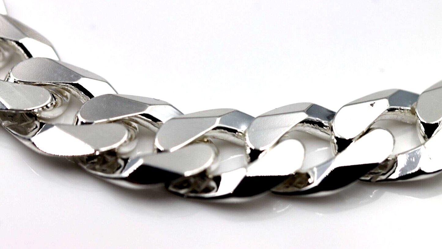 Solid Sterling Silver 925 9.7mm Wide Flat Kerb Curb Bracelet 20cm (last one)