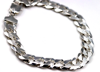 Solid Sterling Silver 925 9.7mm Wide Flat Kerb Curb Bracelet 20cm (last one)