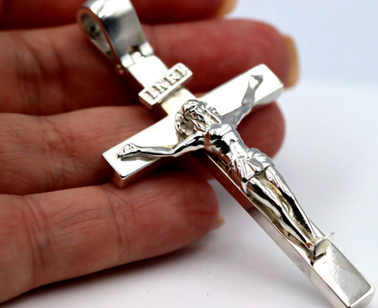 Genuine Very Large Heavy Sterling Silver Crucifix Cross Pendant